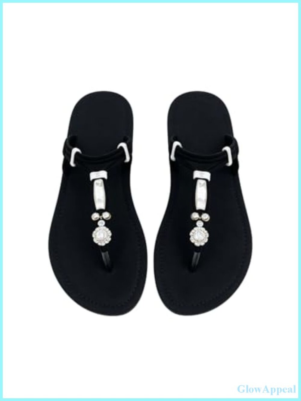 Rhinestone Beaded Flat Sandals with Elastic Ankle Strap